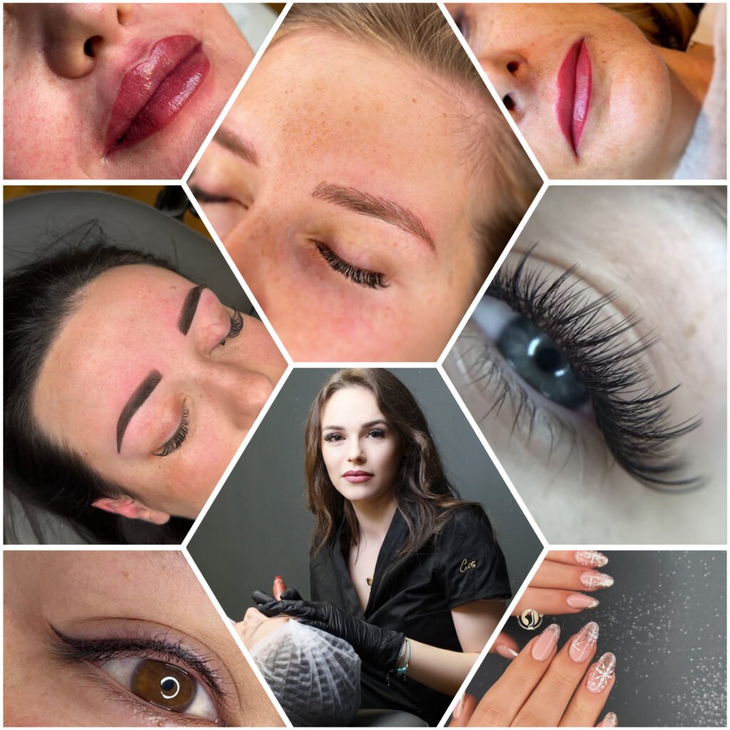 Collage des Beauty Studio July, wo verschiedene Behandlungen gezeigt werden