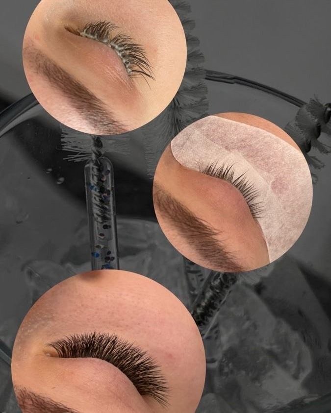 Mehrere kleine Bilder von Augen mit einer Wimpernverlängerung